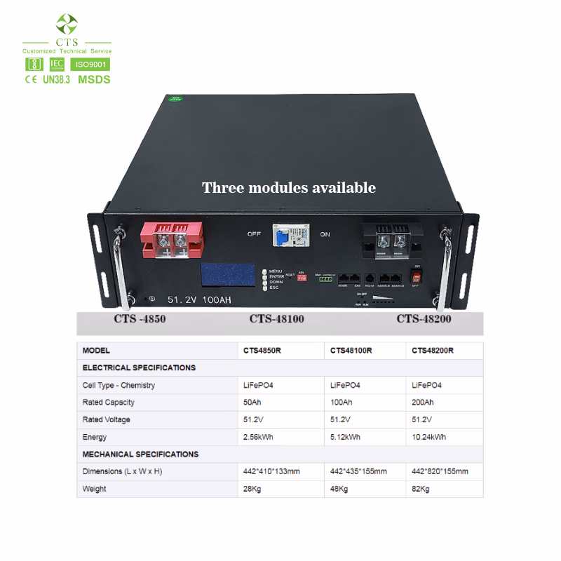 Long Cycle 48V Solar Battery 200ah 100ah Server Rack Battery Rechargeable Lithium Ion Battery Pack for Energy Storage