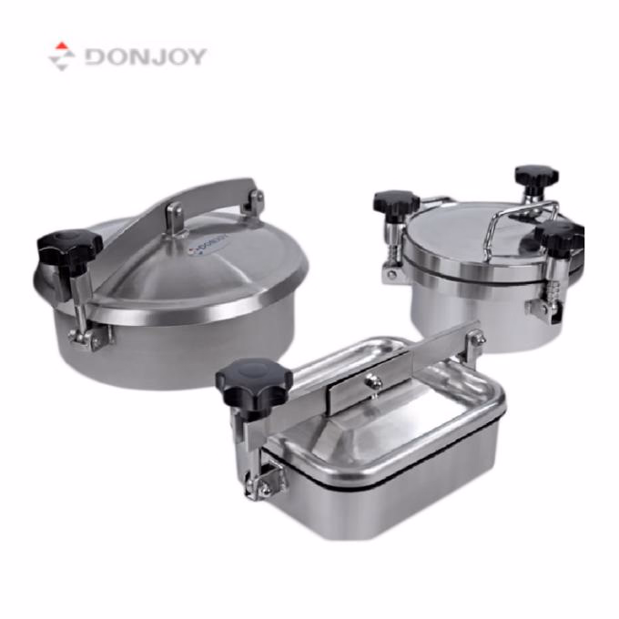 Sanitary Square Non Pressure Man Hole Cover SS304 With Plastic Handle Wheel