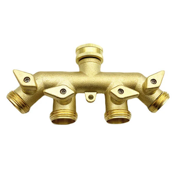 3/4" 4 Way Solid Brass Ball Valve Garden Hose Splitter - EVERPEAKTOOLS