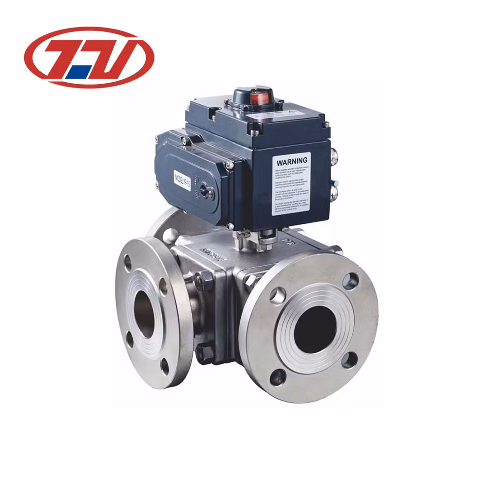 Stainless Steel Customize Heavy Duty Flange Three-Way Ball Valve with Actuator