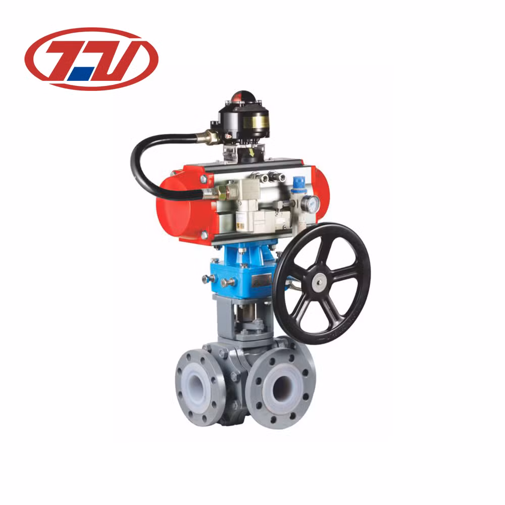 Stainless Steel Tee Port High Pressure Flange Floating Ball Valve with Actuator