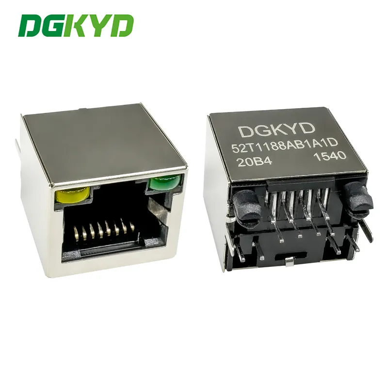 RJ45 vertical network socket 8P8C with light strip shielding gold plating 6U DGKYD52T1188AB1A1D20B4