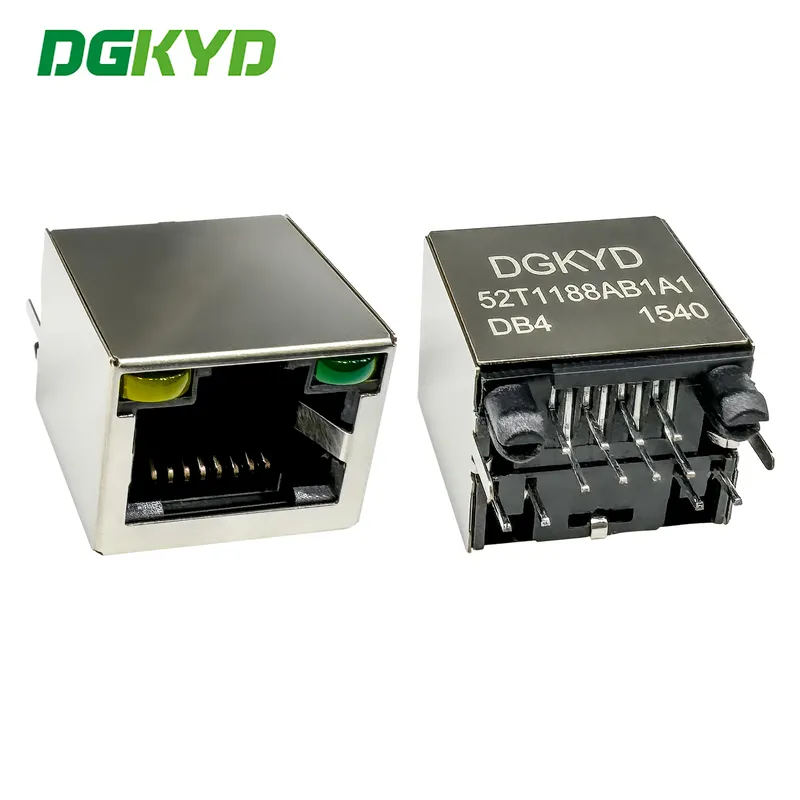 RJ45 single port socket 8P8C with light strip shielding flat pin gold-plated 6U DGKYD52T1188AB1A1DB4