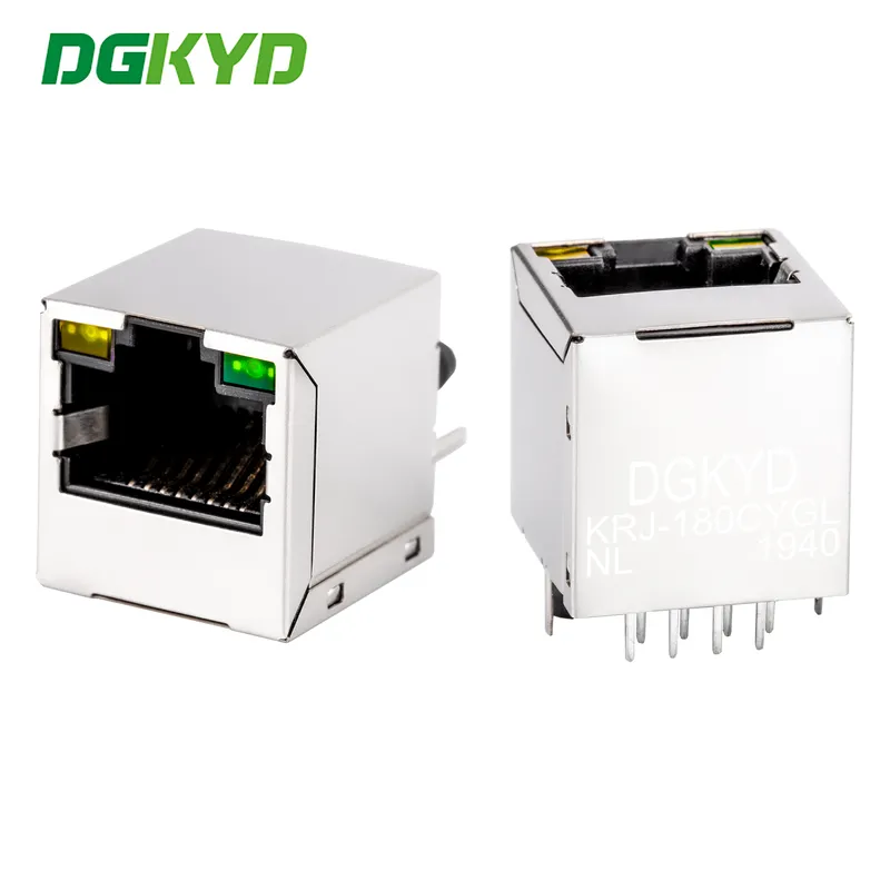 Vertical 180 Degree Ethernet Rj45 Connector Shielded Rj45 Jack With Magnetics KRJ-180CYGLNL