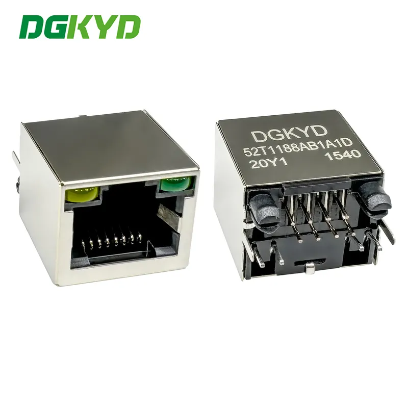 RJ45 vertical network socket 8P8C with shielded industrial network port DGKYD52T1188AB1A1D20Y1