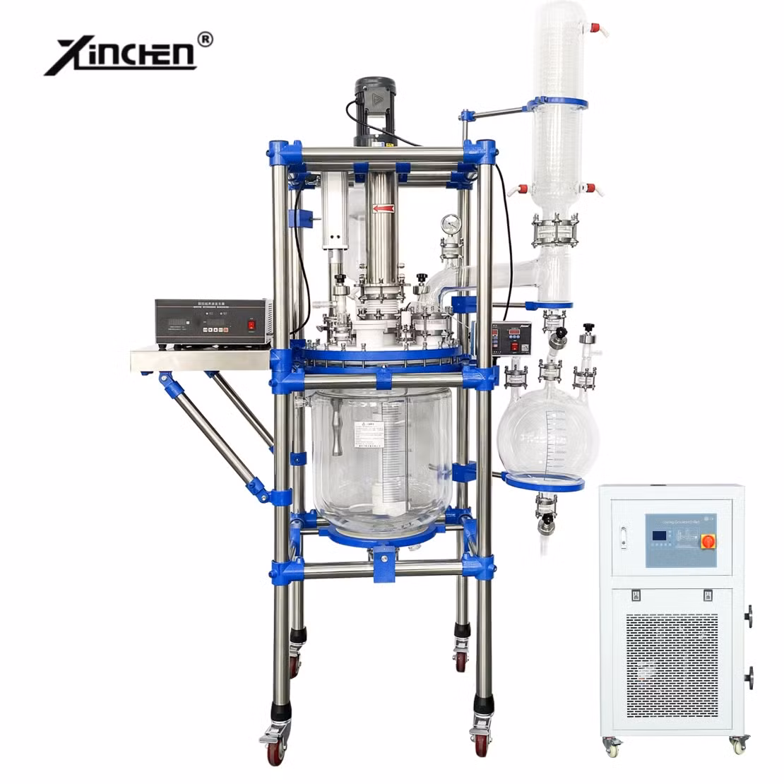 1 to 100L Jacketed Glass Ultrasonic Reactor Mixing with Ultrasonic Homogenizer
