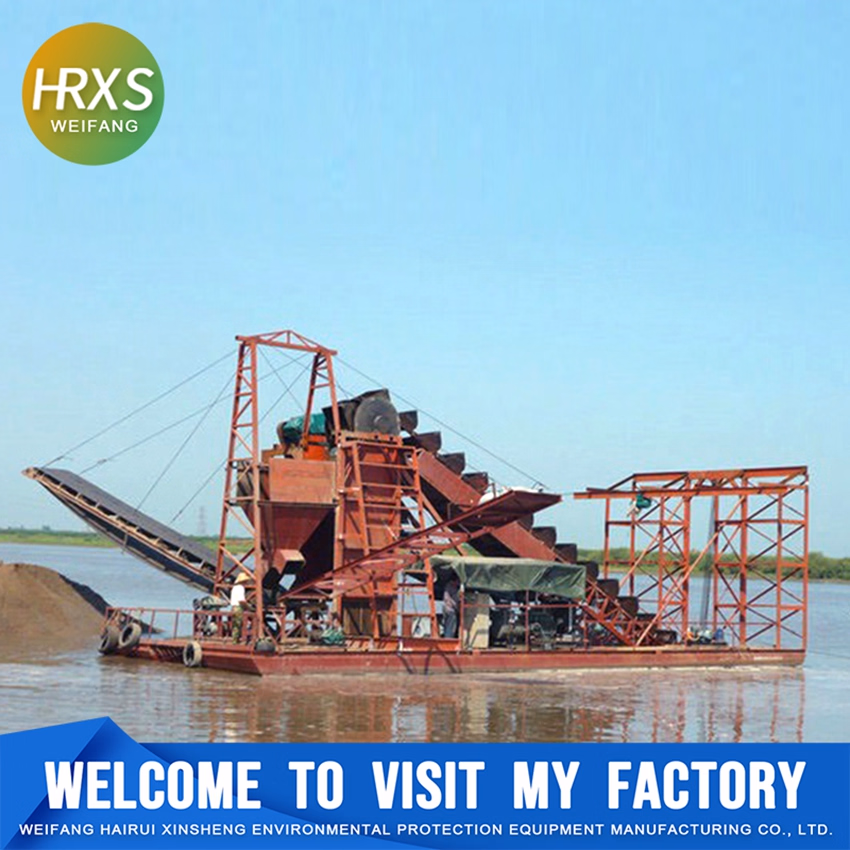 Diesel Engine Pontoon Type Bucket Chain Dredger for Alluvial Gold/Diamond Dredging/Mining Sand/Soil From River/Lake with Trommel/Jigger/Shaking Table/Sluice Box