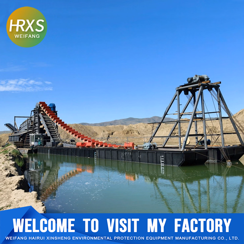 100t/H Capacity Chain Bucket Boat for Gold/Diamond Washing with Plusting Sluice Box