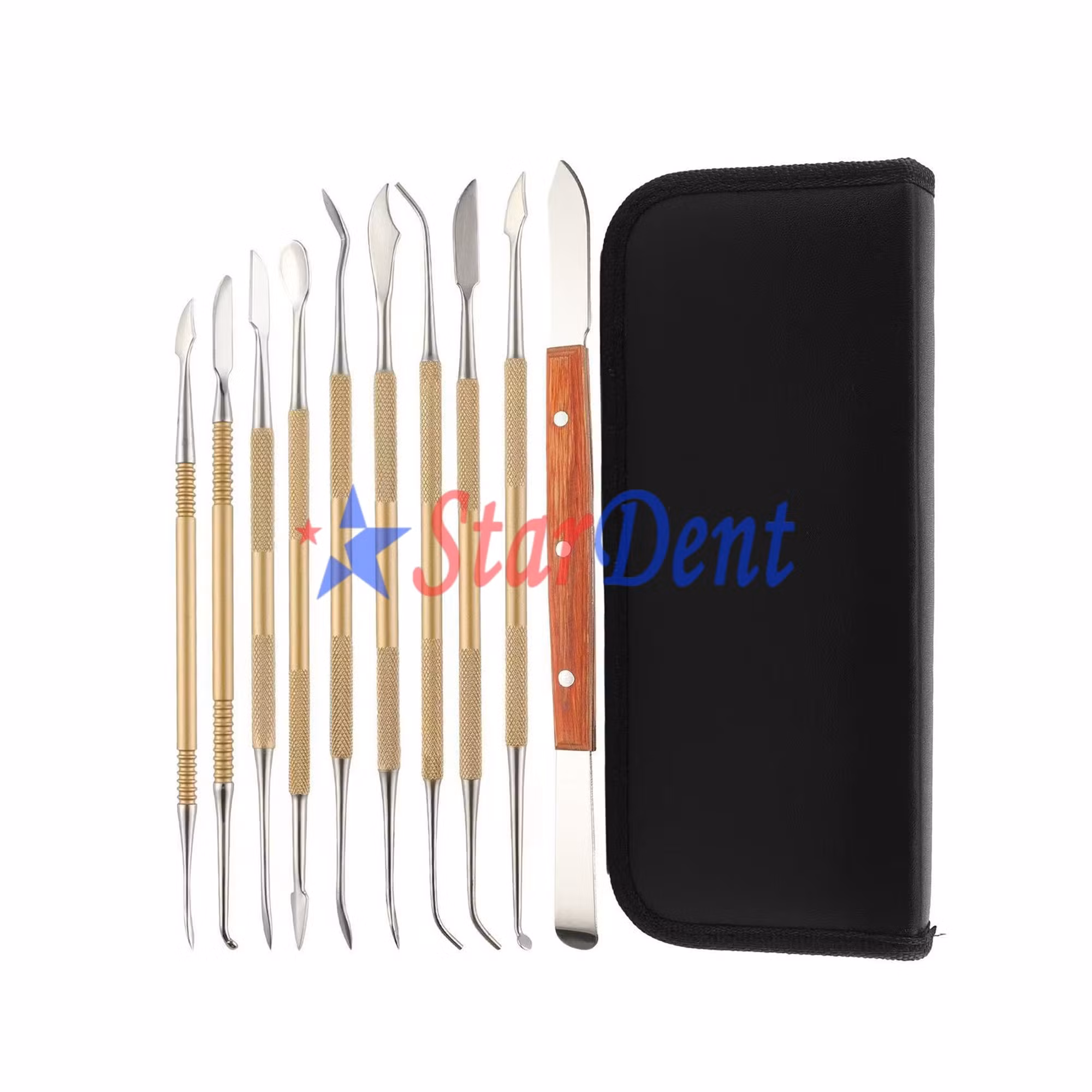9PCS/Set Dental Wax Carving Tools Kit Stainless Steel Wax Sculpting Instruments with Zipper Case