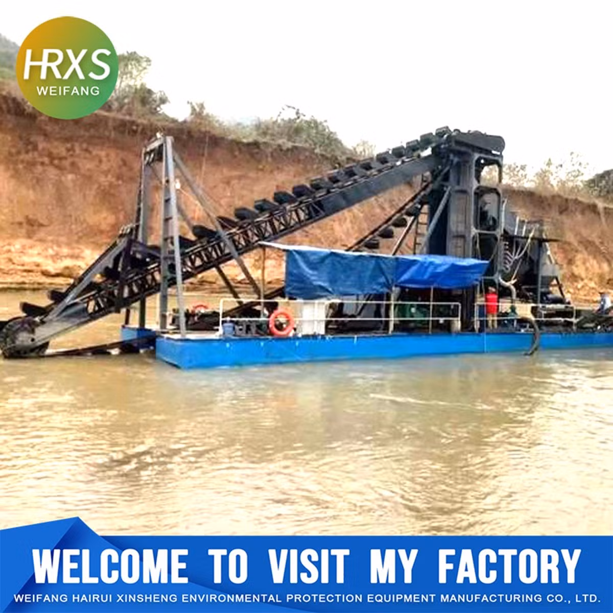 Bucket Chain River Gold Dredger with Vibration Chute