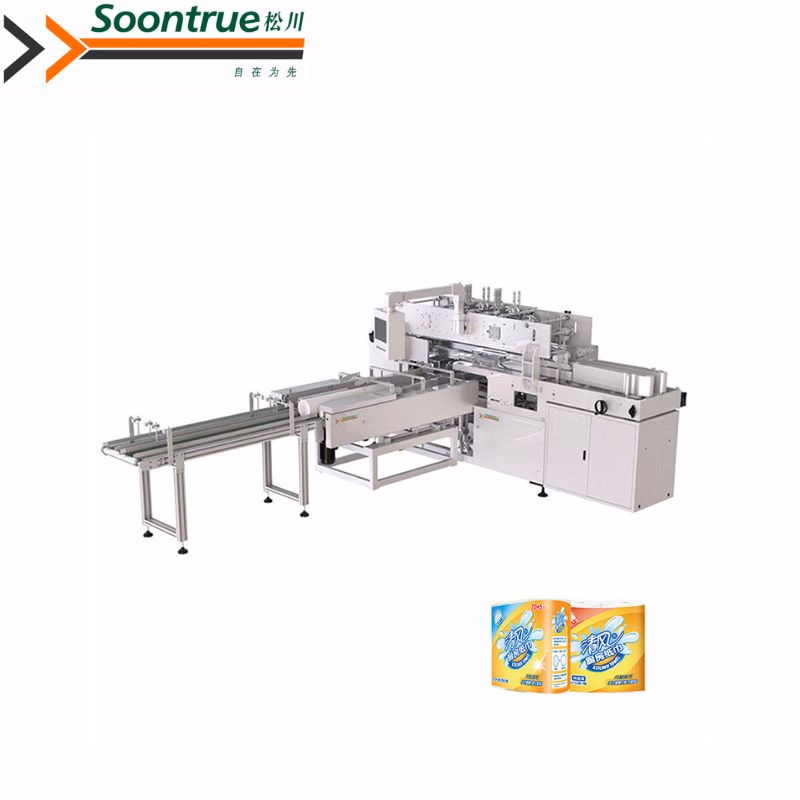Fully Automatic Single and Double Roll Film Wrapping & Bundle Packing Machine for Kitchen Towel and Paper Towel Rolls- Industrial Packaging Solution