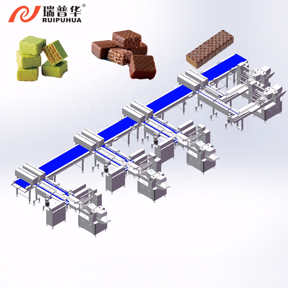 Automatic Feeding and Stacking Wafer Biscuit Packing Line Flow Wrapping Equipment Connect Wafer Production Line