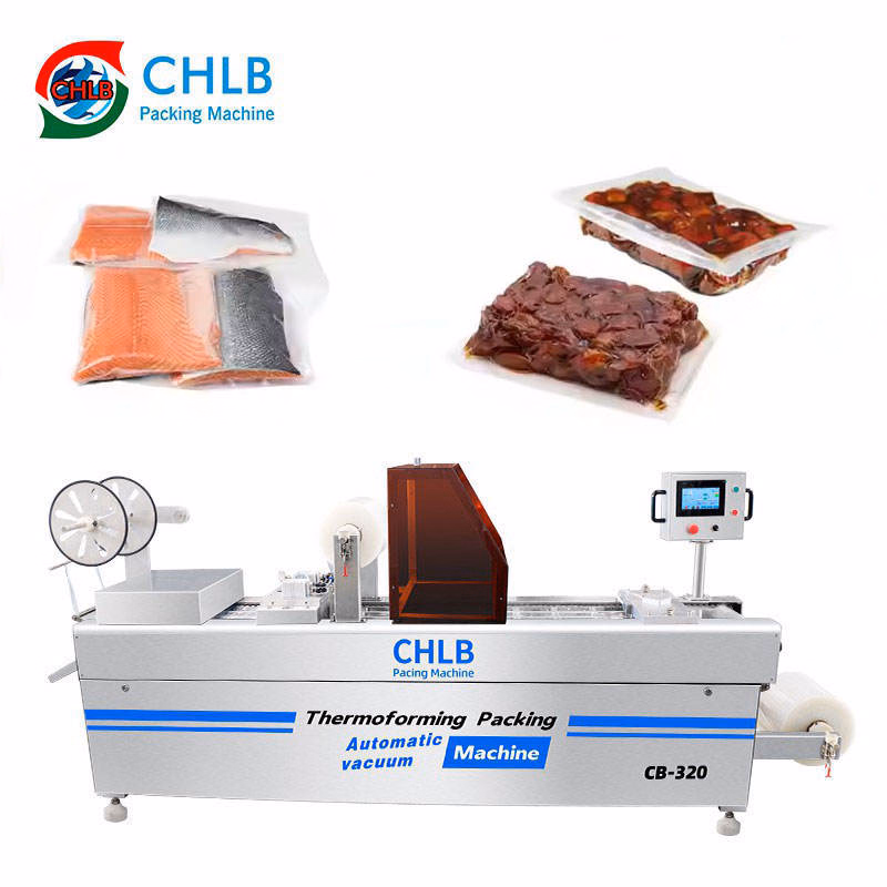 Full Automatic Cheese Sausage Meat Food Continuous Small Vacuum Thermoforming Forming Line Packaging Machine