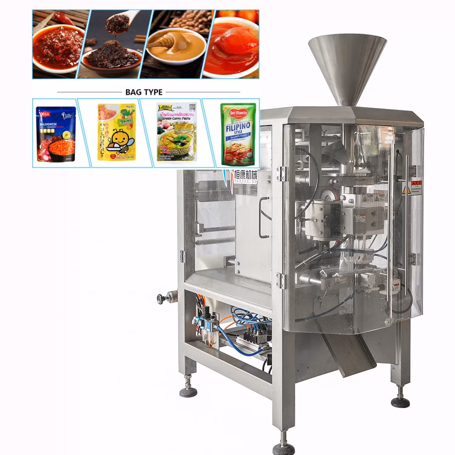 Automatic Liquid Filling and Packing/Packaging Machinery for Oil/Salad/Honey/Dressing/Tomato Sauce with Back Sealing or Three Side Sealing Machine