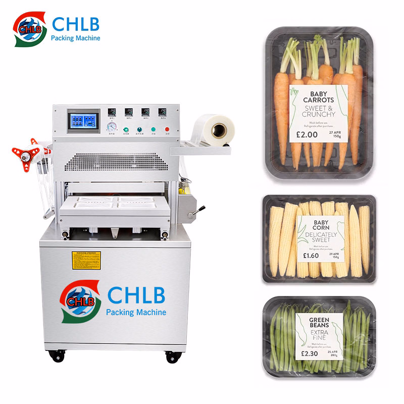 Automatic Skin Tray Vacuum Packing Machine for Cooked Food Meat Beaf Salmon Plastic Tray