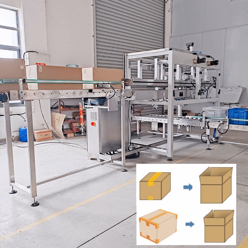 Automatic Carton/Case Unpacking Unboxing Dismantling Machine for Opening The Sealing Tape of The Cardboard Box