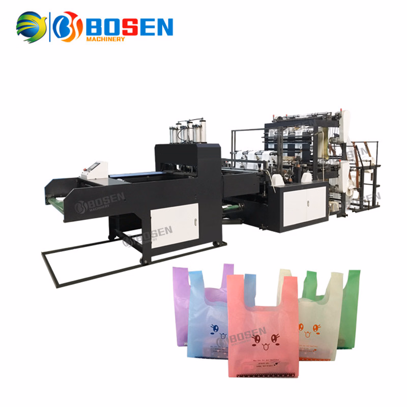 Fully Automatic 6 Lines Producing Plastic T Shirt Vest Bottom Hot Sealing Cold Cutting Carry Bag Making Machine Manufacturer in Sale Price
