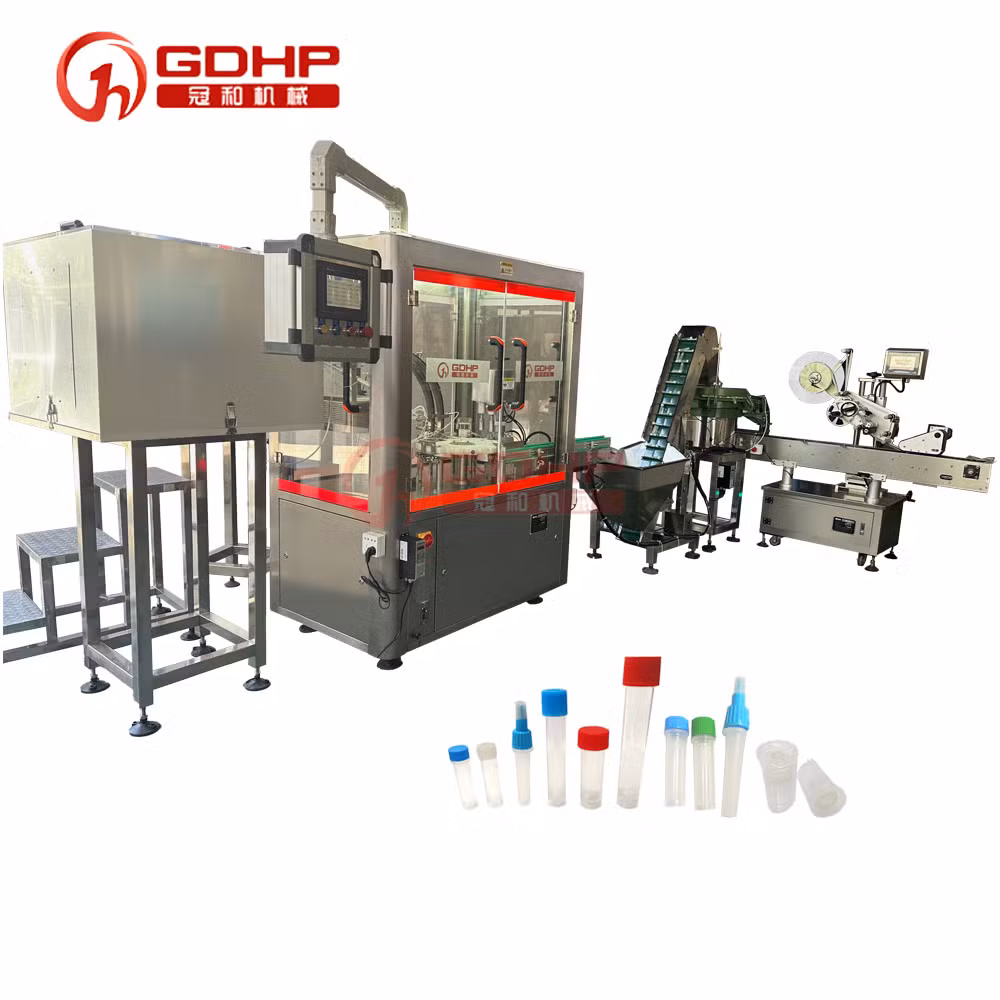 Automatic Sample Tube Liquid Filling Capping Labeling 2000bph/3000bph 1ml ~ 10 Ml Peristaltic Pump Packaging Production Line Machine