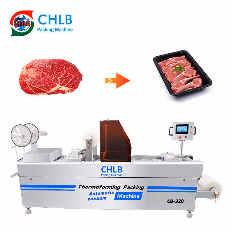 High Speed Automatic Meat Frozen Food Continuous Small Stretch Film Thermoforming Vacuum Packaging Machine