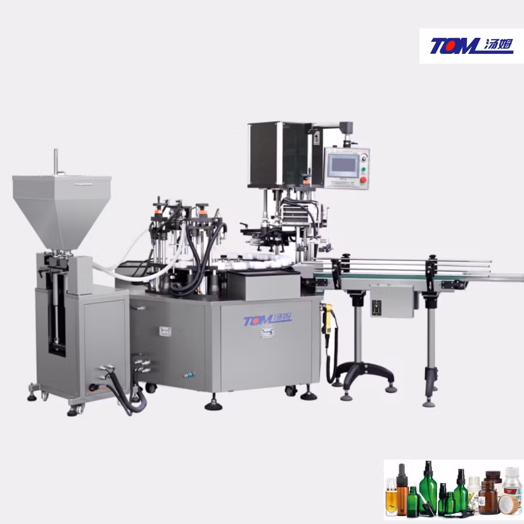 Semi Automatic Flexible Essential Oil Rotary Bottle Washing Filling Capping Spinning Integrated Machine