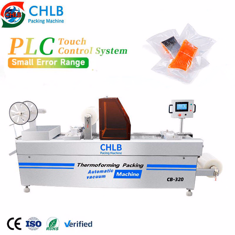 Electric Continuous Stretch Film Thermoforming Vacuum Packaging Machine Automatic for Meat Salmon Sausage Pouch for Commodity