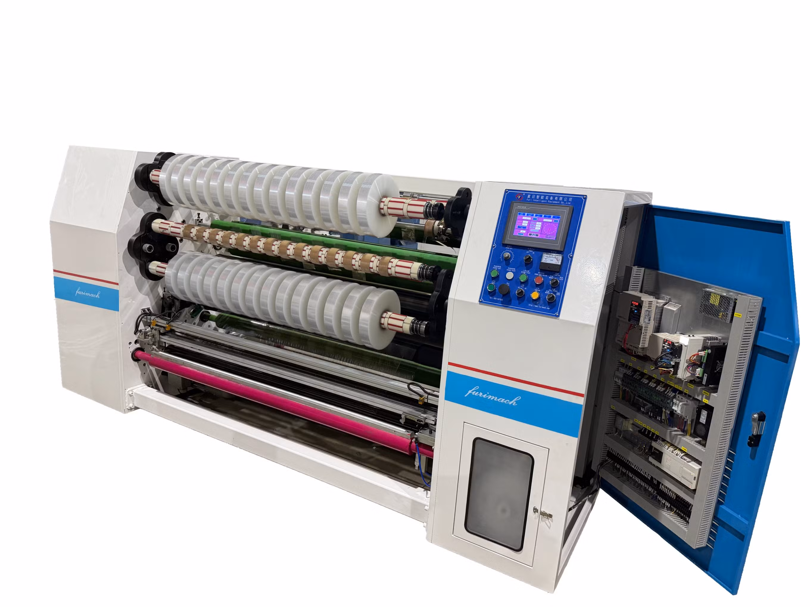 Big Diameter Four-Shaft Exchange Slitting Machine for BOPP/OPP/Sealing/Large Diameter Clear Tape