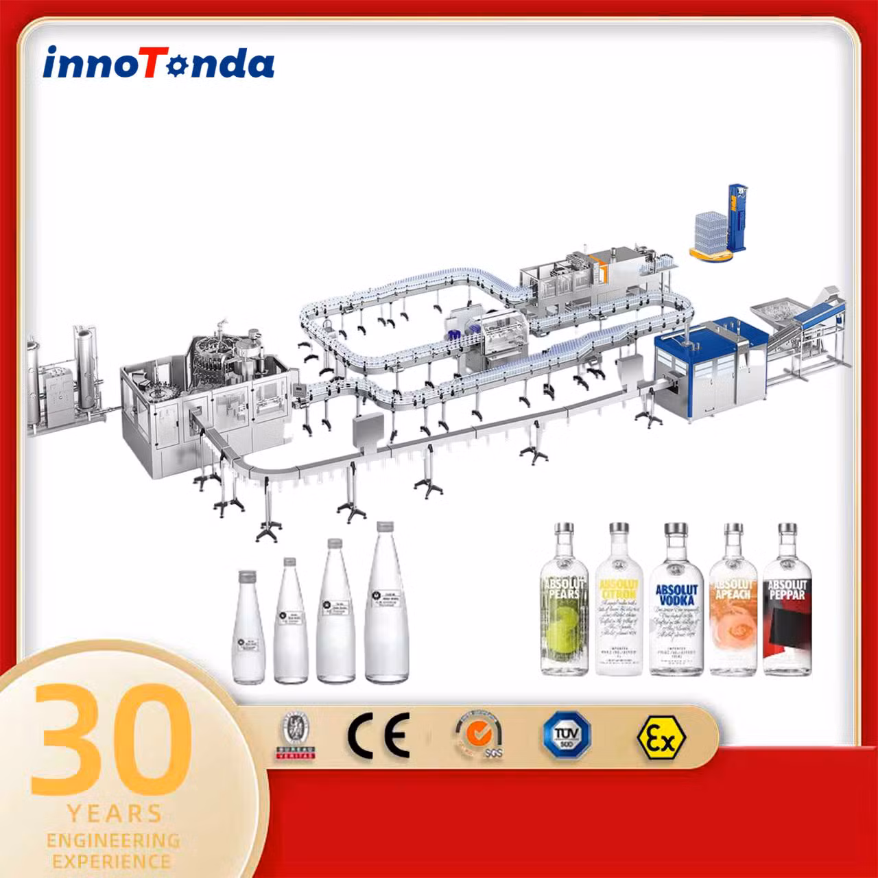 Automatic Complete Filling Line Glass Bottle Water Bottling Line Machine From Bottles Depalletizer to Palletizer