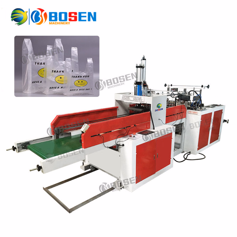 Fully Automatic Shopping Bag, Plastic T Shirt Bag, Vest Bag, Small Bag Garge Bag Hot Sealing Cold Cutting One Line Auto Punching Bag Making Machine