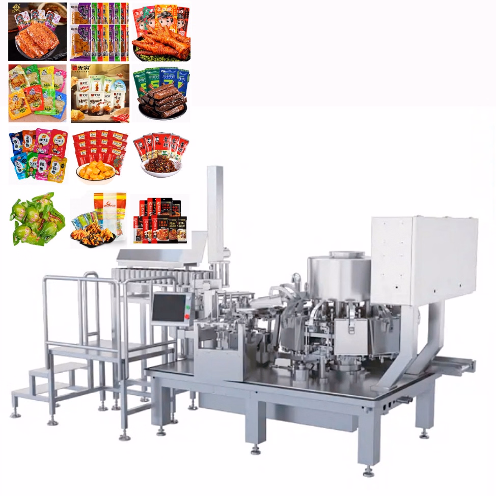 Food Vacuum Sealer for Corn Beef and Fish Balls Automatic Rotary Pouch Vacuum Packing Packaging Machinery Bag Feeding Sealing Machine for Cooked Egg