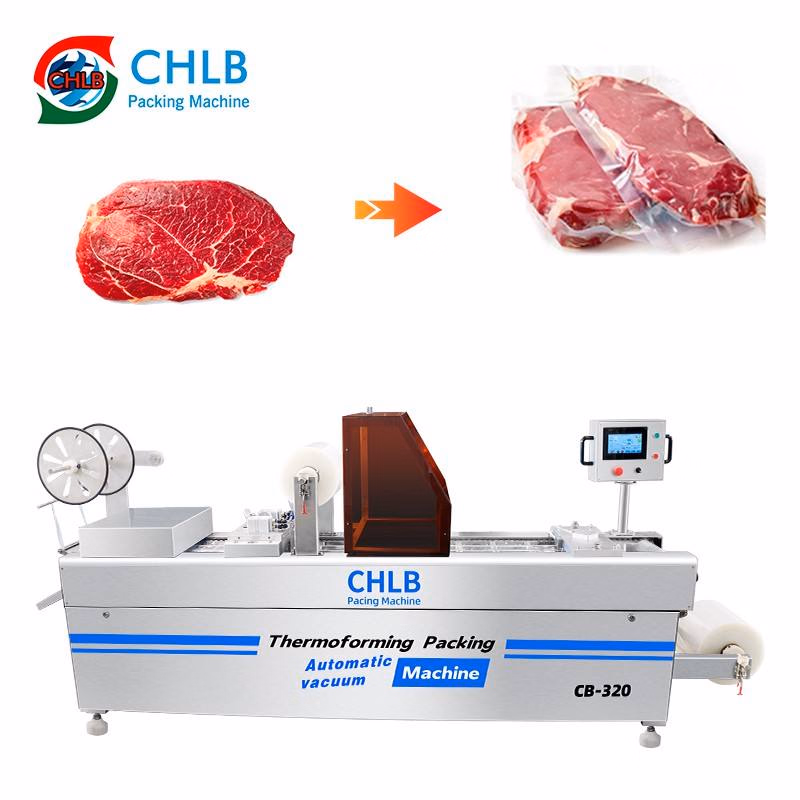 Automatic Thermoforming Food Vacuum Packaging Machine Sausage Meat Stretch Film Packing Machine