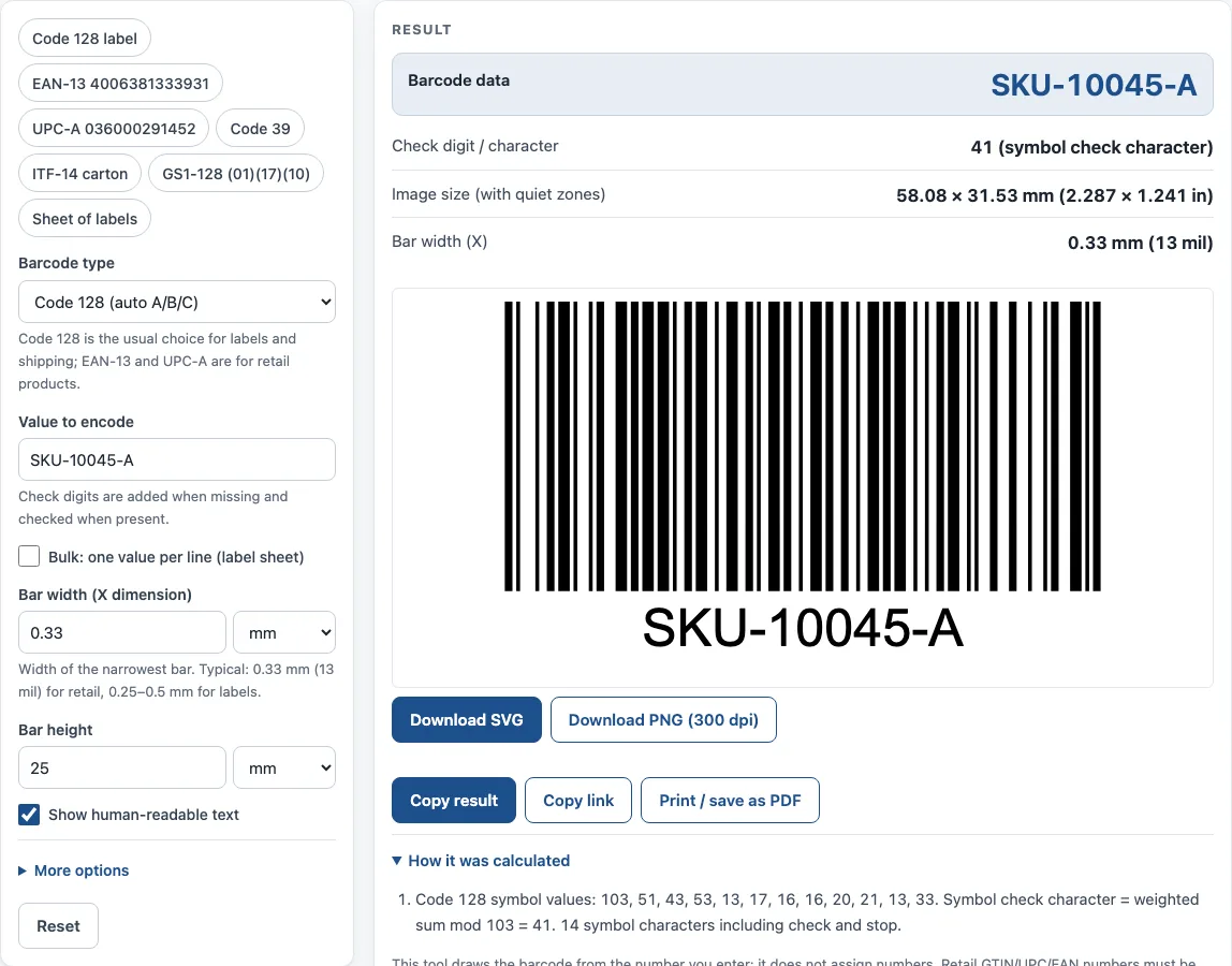 Barcode generator example